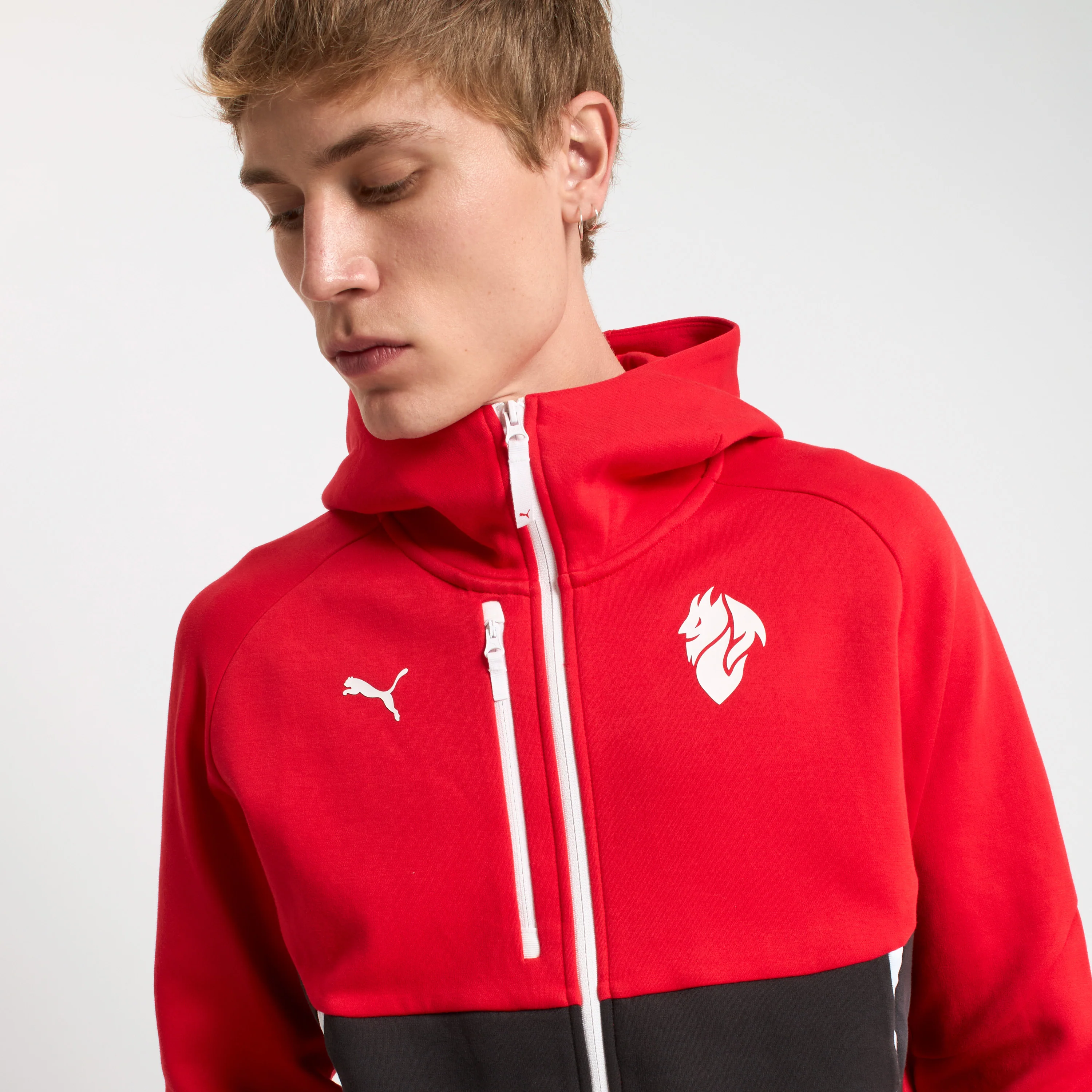 FELPA ROSSA MILAN PUMATECH 2025/26 CON ZIP E CAPPUCCIO - Image 6