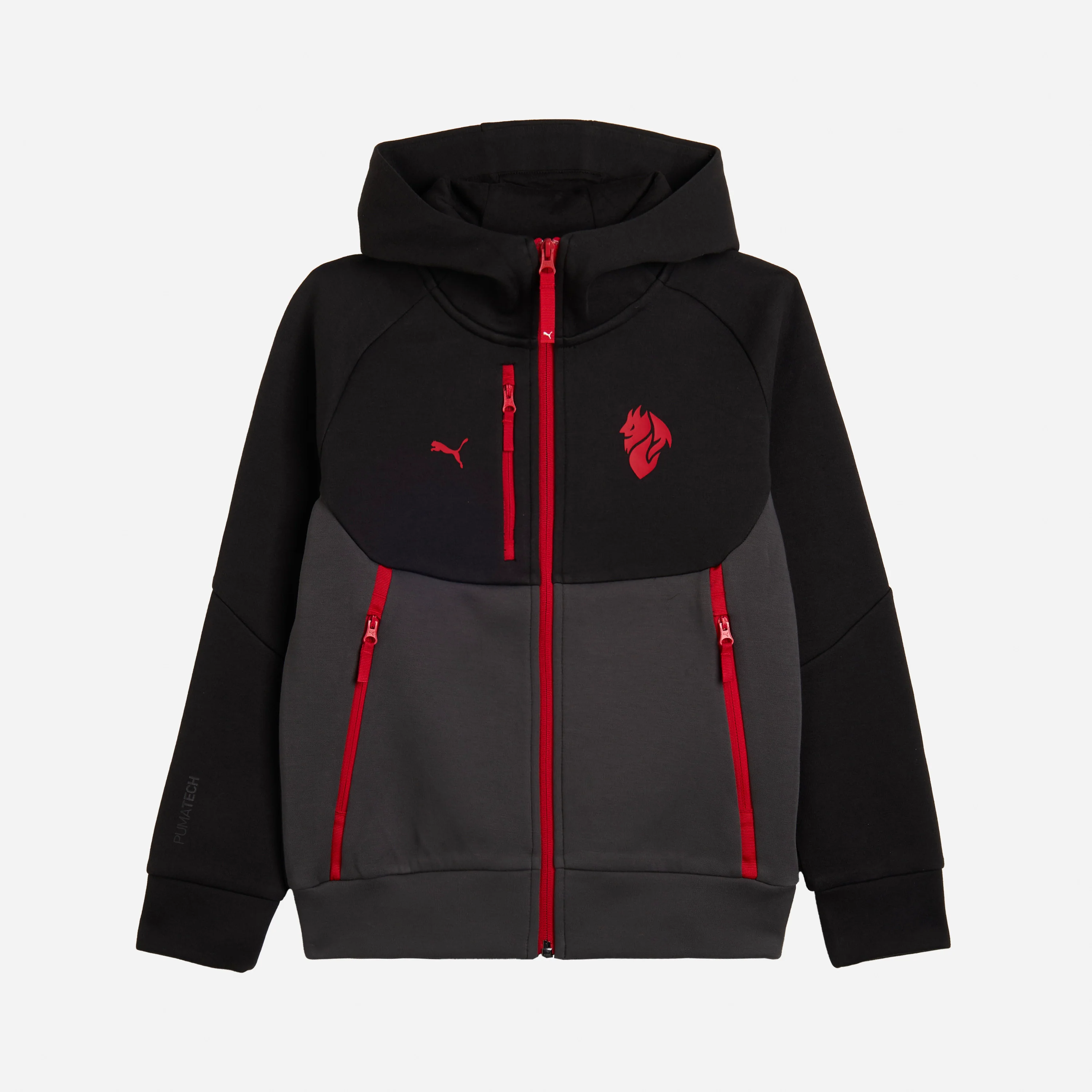 FELPA NERA BAMBINO MILAN PUMATECH 2025/26 CON ZIP E CAPPUCCIO
