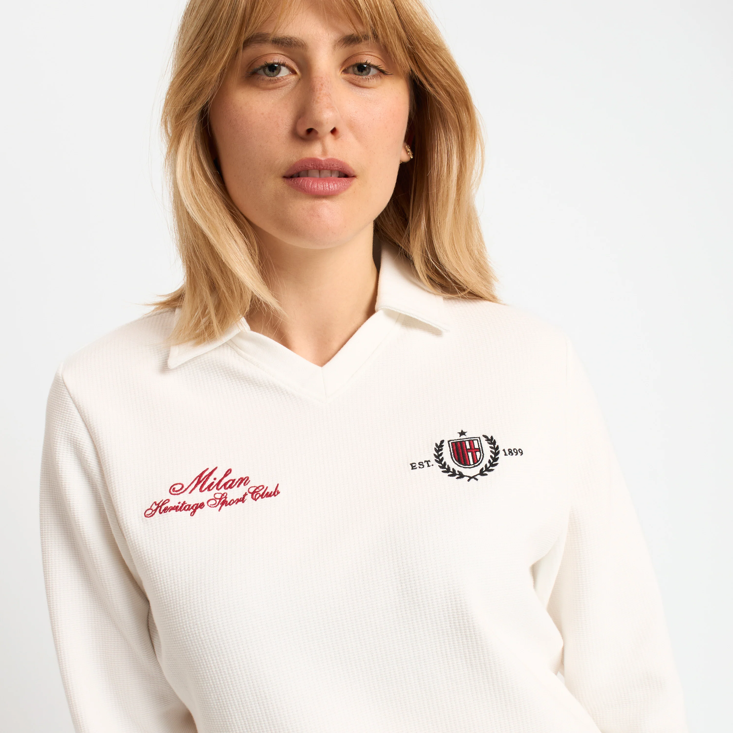 POLO MILAN A MANICHE LUNGHE BIANCA DONNA CON RICAMO - Image 4